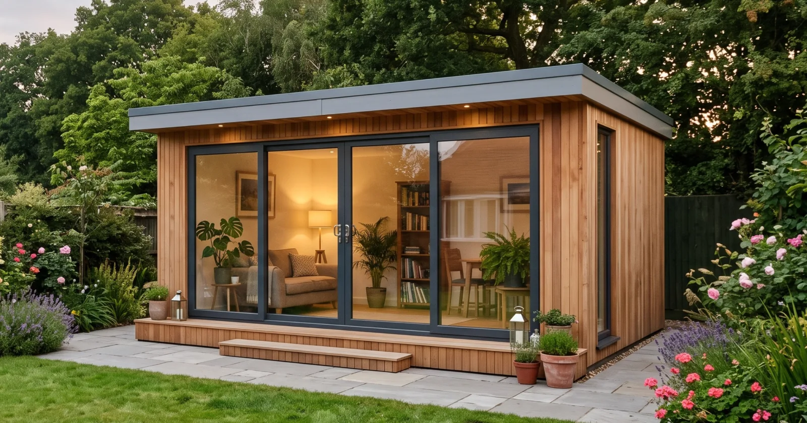Bespoke garden room in a landscaped garden