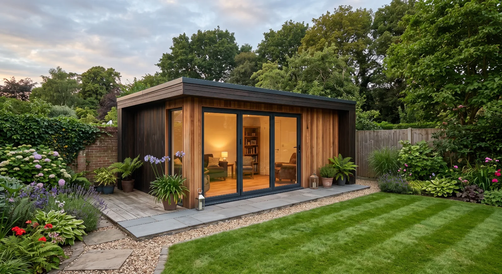 Garden room in a landscaped Surrey garden