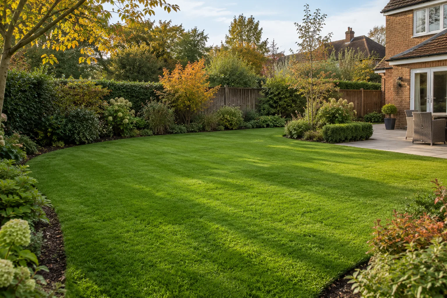 Freshly laid turf lawn in a Surrey garden