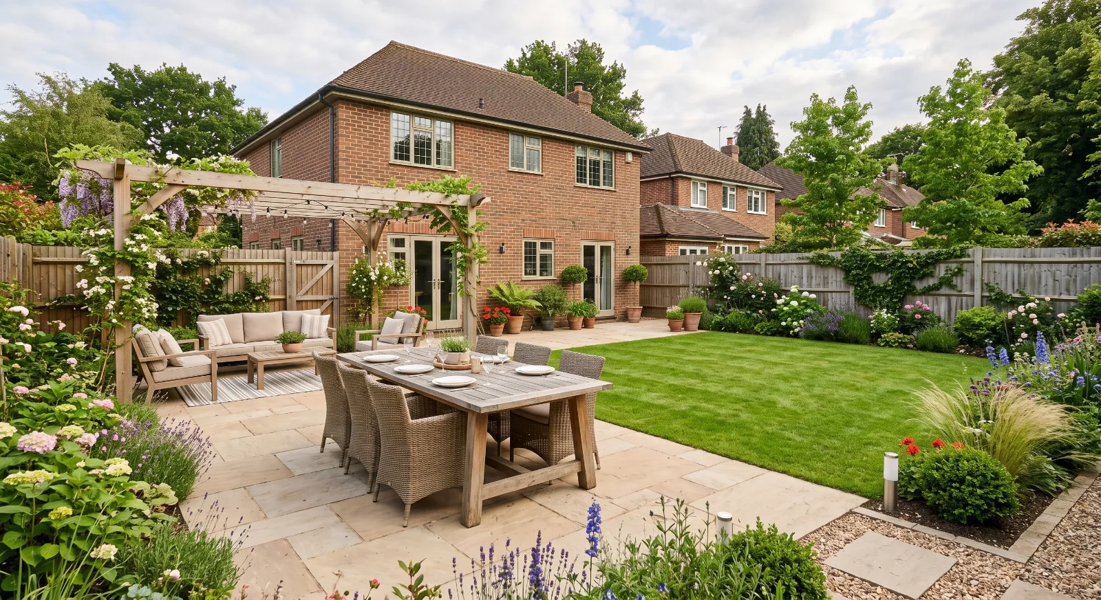 Garden designed for outdoor entertaining in Surrey