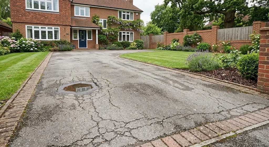 Cracked and sunken driveway in Surrey