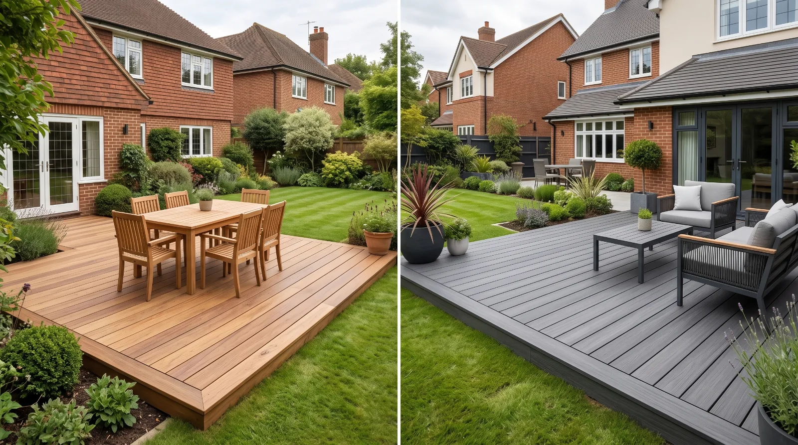 Timber and composite decking in a Surrey garden