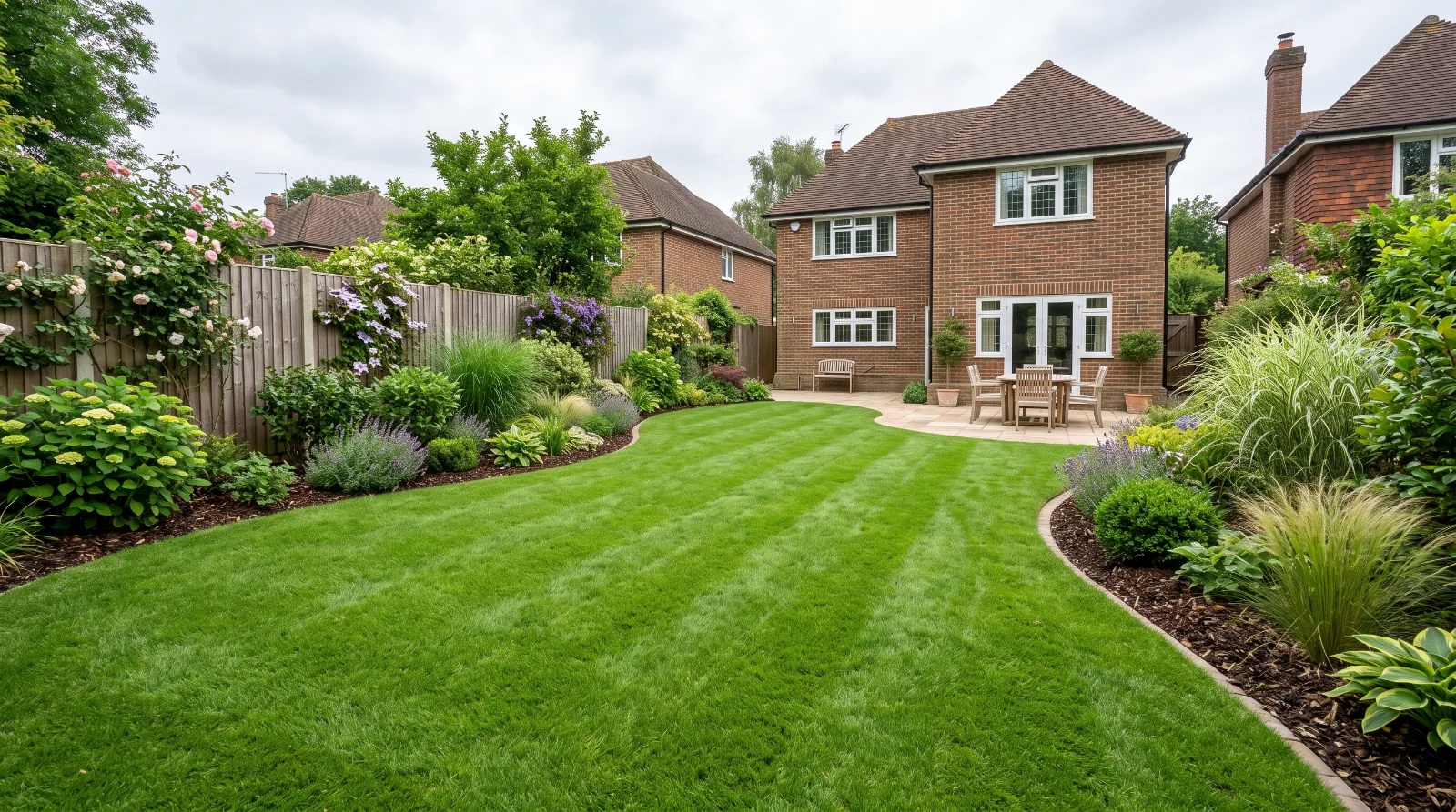 Newly laid lawn replacing an old lawn in Surrey