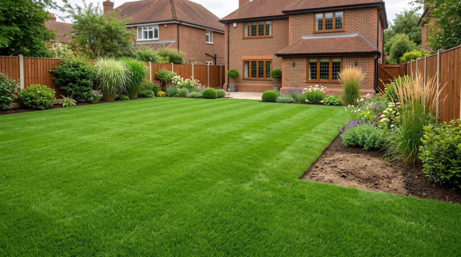 New turf laid on prepared clay soil in a Surrey garden